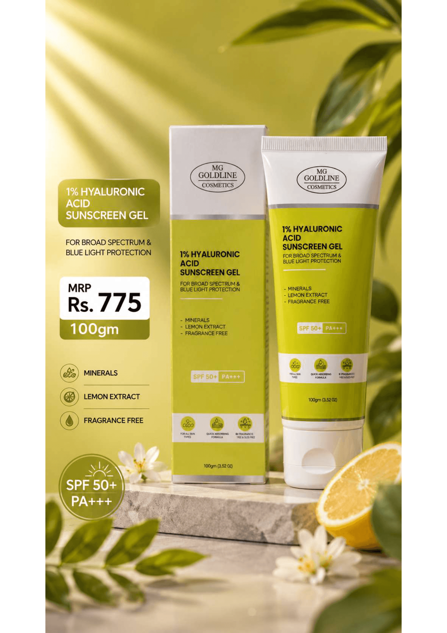 Hyaluronic acid sunscreen gel product sheet